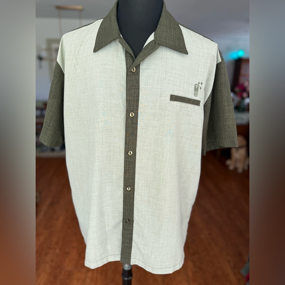 🌴 Steady Clothing Men's Casual Button Down Shirt Green Tiki Retro Hawaiian Party